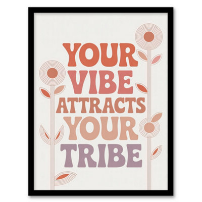 Artery8 Vibe Attracts Your Tribe Retro Midcentury Floral Framed Wall Art Print 12X16" from B&Q