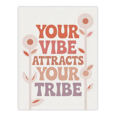 Artery8 Vibe Attracts Your Tribe Retro Midcentury Floral Wall Art Print 12X16" from B&Q