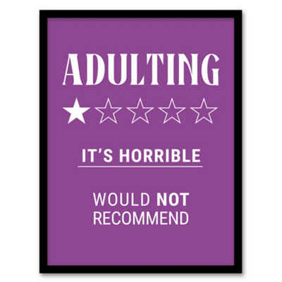 Artery8 Adulting Funny Review Would Not Recommend Framed Wall Art Print 12X16" from B&Q