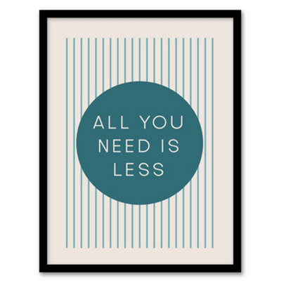 B&Q -  All You Need Is Less Circle Stripes Teal Simple Framed Wall Art Print 12X16"
