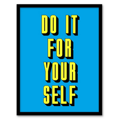 Artery8 Do It For Yourself Retro Yellow Blue Bold Simple Framed Wall Art Print 12X16" from B&Q