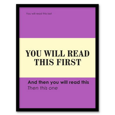 Artery8 You Will Read This First Purple Simple Modern Framed Wall Art Print 12X16" from B&Q