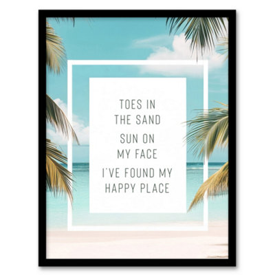 Artery8 Toes In Sand Sun On Face Beach Found Happy Place Framed Wall Art Print 12X16" from B&Q