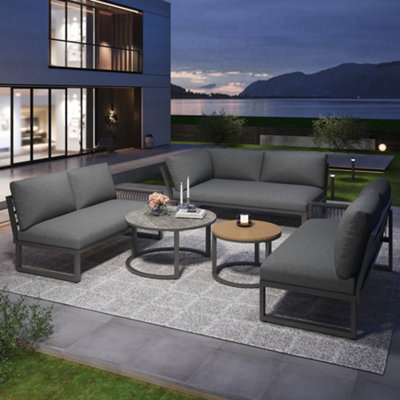 Btm 7 Seater Outdoor Garden Furniture Lounge Set Corner Sofa With Galvanized Iron FrameAdjustable Legs & Cushions (Grey) from B&Q