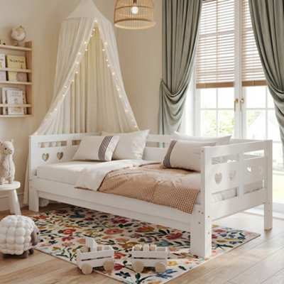 B&Q -  White Wooden 3Ft Single Daybed With Pull Out Trundle Sofa Guest Bed For Children And Adults 90 X 190 Cm