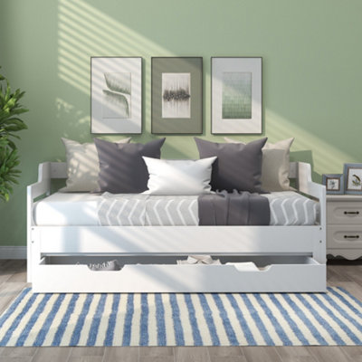 Btm Daybed 3Ft Single 90X190Cm Sofa Bed With Trundle And Drawer Storage Guest Bed White from B&Q