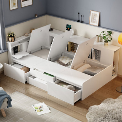 Btm Childrens Single Bed 90X190Cm 3Ft With Drawers Bookcase Cupboard Bed Box Storage White No Mattress from B&Q