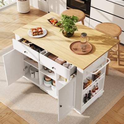 Btm White Kitchen Island Trolley With Power Strip Serving Tray Buffet Cabinet And Wood Grain Finish from B&Q
