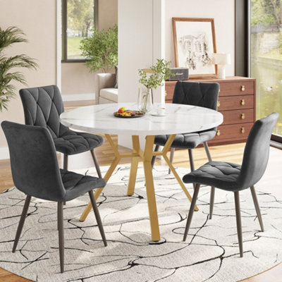 Btm Modern Round Marble Dining Table1M DiameterX Shaped Metal BaseStable   DurableStylish Coffee Table from B&Q
