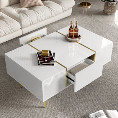 Btm High Gloss White Coffee Table With 2 Drawers Modern Minimalist Style Living Room Furniture from B&Q