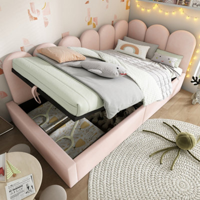 Btm Upholstered Daybed With Hydraulic Storage Ottoman Bed 3Ft Sofa Bed 90X190Cm Velvet Pink No Mattress from B&Q