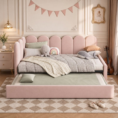 Btm Upholstered Daybed With Pull-Out Bed3Ft Single Velvet Sofa BedPink90X190Cm from B&Q