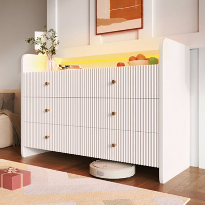 Btm 6 Drawer Fluted Chest Sideboard With Rgb Led Lighting Storage Cabinet With Shelves White 120X40X75Cm from B&Q