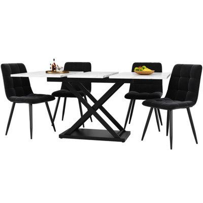 Btm 5-Piece Dining SetExtendable Table 160X80X75Cm4 Velvet ChairsWhite Marble Effect from B&Q