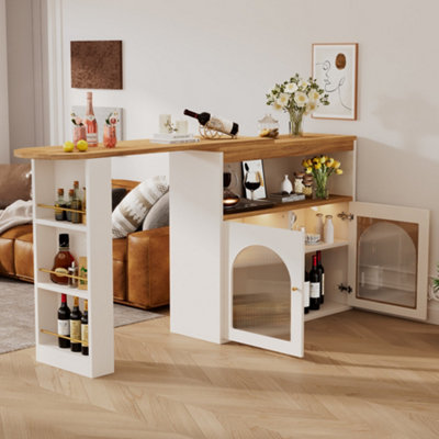 Btm White Extendable Kitchen Island Table 138 To 193X39X105Cm With Storage Swivel And Adjustable Led Light from B&Q
