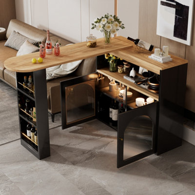 Btm Modern Extendable Kitchen Island Table 138 To 193X39X105Cm Storage Swivel Led Strip Adjustable Light Black from B&Q