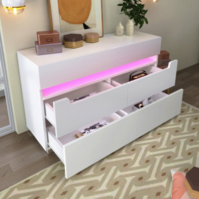 Btm Sideboard Cabinet With 6 Drawers Rgb Led App Control Cutout Handles Storage Chest 71X120X40Cm White from B&Q