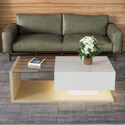Btm Coffee Table High Gloss White And Wood Color Combination Side Tables Coffee Tables With Glass And Led from B&Q