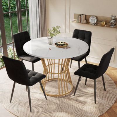 Btm White Kitchen Table With Metal Legs Sturdy Frame Modern Marble Dining And Breakfast Table Available In White Or Gold from B&Q