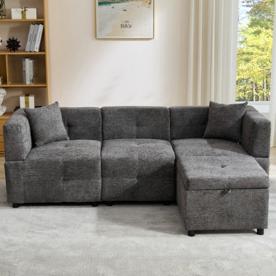 Btm 80 Inch L Shaped Sectional Sofa With Removable Storage Ottoman And 2 Pillows Fabric Sofa For Living Room And Apartment Grey from B&Q