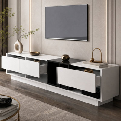 B&Q -  Tv Cabinet Lowboard In High Gloss White And Black With Drawers Compartments And Multi Storage Space
