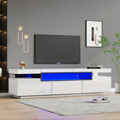 B&Q -  160Cm High Gloss Tv Stand Cabinet For 70 Inch Tv With Led Lights 3 Drawers And 3 Open Storage For Bedroom Or Living Room