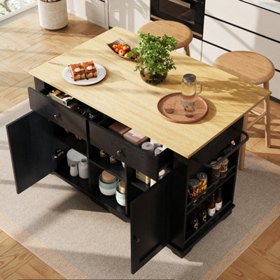 Btm Black Kitchen Island Trolley With Power Strip Serving Tray Buffet Cabinet And Wood Grain Finish from B&Q