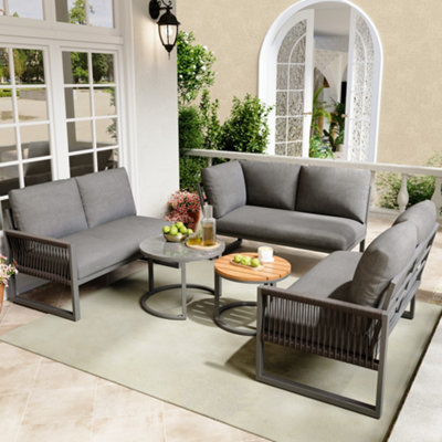 Btm 7 Seater Outdoor Garden Lounge Setcorner Sofa With Galvanized Iron FrameAdjustable Legs & Cushions (Grey) from B&Q