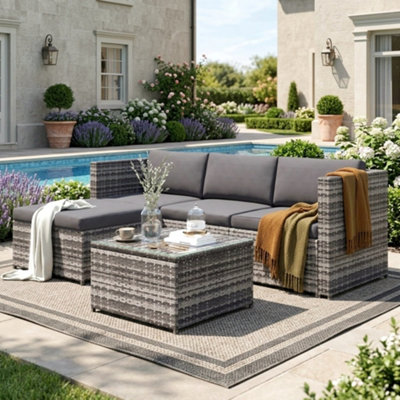 Btm Grey Rattan Garden Furniture Outdoor Corner Sofa Set Patio Furniture Outdoor Entertaining Lounge Set from B&Q