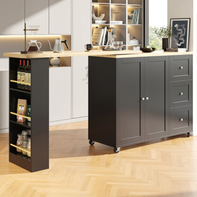 Btm Btm Black Swivelling Dining Table On Wheels With Drawers And Snack Rack Kitchen Storage Island from B&Q