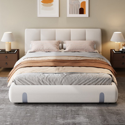 Btm Upholstered Hydraulic Bed 4Ft6 Double 135X190Cm Beige Velvet Iron Led Lighting Storage Bed Square Design Adults Teenagers from B&Q