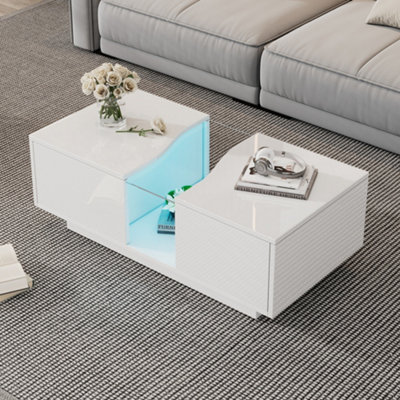 Btm Led Coffee Table With 2 Drawers16Colour LightsHigh Gloss Centre Table For Living RoomWhite