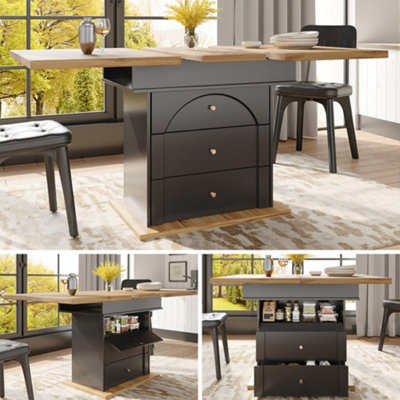 Btm Telescopic Dining Table 110140X80Cm Foldable Extendable Kitchen Table With Minimalist Cabinet Black from B&Q
