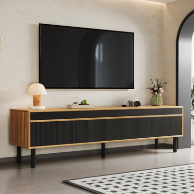 B&Q -  Tv CabinetTv TableTv PanelLow Cabinet With Three Doors. Fine Texture. Black And Wood Color.