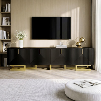 B&Q -  Tv Cabinet With Textured Doors Golden Handles And Golden Legs Modern Tv Stand