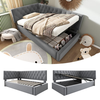 Btm 3Ft Single Upholstered Daybed Sofa Bed With Hydraulic Storage Velvet Grey No Mattress from B&Q