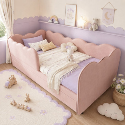 Btm Pink Velvet 3Ft Single Daybed With Pull Out Trundle Slatted Frame Sofa Bed 90 X 190 Cm No Mattress from B&Q