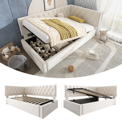 Btm 3Ft Single Upholstered Daybed Sofa Bed With Hydraulic Storage Velvet Beige No Mattress from B&Q
