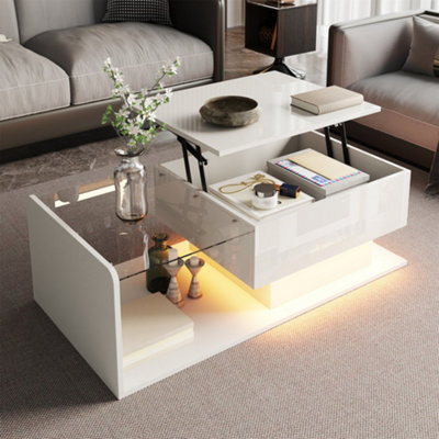 Btm Coffee TableHigh-Gloss WhiteSide TableCoffee Table With Glass And Led EffectWith Glass Topbtm from B&Q