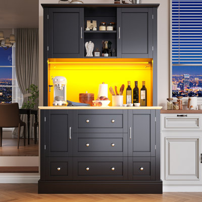 Btm Tall Snack Cabinet Kitchen Sideboard 115 X 40 X 180 Cm With Drawers Led Lighting For Dining Living Room Black from B&Q