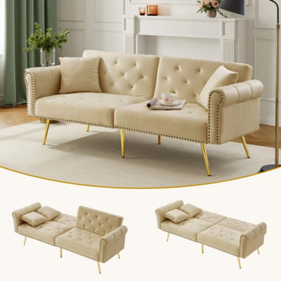 Btm Modern 2 Seater Velvet Sofa Bed With Adjustable Backrest Gold Metal Legs Stylish Space Saving Durable Small Spaces from B&Q