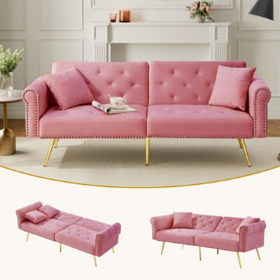 Btm Modern 2 Seater Velvet Sofa Bed With Adjustable Backrest Gold Metal Legs Stylish Space Saving Durable Small Spaces from B&Q