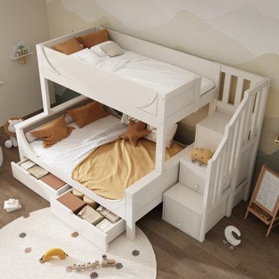 Btm Kids Staircase Bunk Bed With Drawers And Storage Solid Wood Double Sleeper 90 135 X 190 Cm White from B&Q