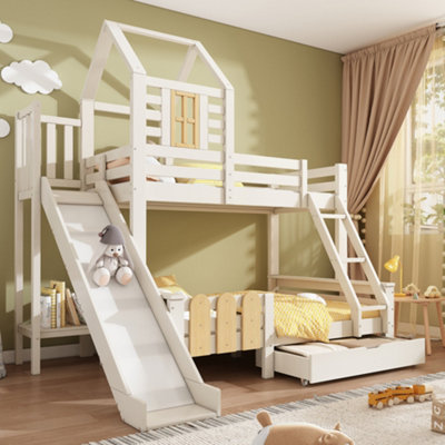 Btm Kids Wooden Single Bunk Bed With Ladder And Slide Multi Functional Treehouse Cabin Twin Sleeper 90 135 X 190 Cm from B&Q