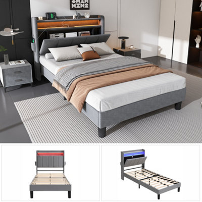 Btm 90X190Cm Single Bed 3Ft Velvet Upholstered With Led Strip Storage Flap Door Usb Ports Type C Grey from B&Q