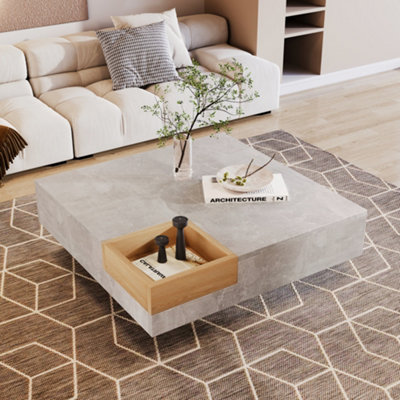 Btm Coffee TableLiving Room TableSide Table With Removable Storage BoxConcrete Gray And Wood Color72X72X30 Cm from B&Q