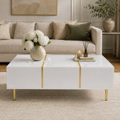 Btm White High Gloss Coffee Table Modern Simple 2 Drawers Living Room Storage Table from B&Q