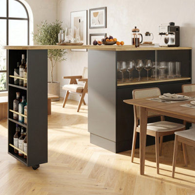 Btm Black 360 Swivelling Dining Bar Sideboard With Shelves And Glass Multifunctional For Kitchen Restaurant from B&Q