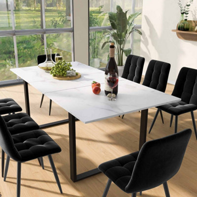 Btm Telescopic Dining Table 140 Or 180X80X75CmWhite Mdf Marble TopIron Square Tube LegsDual Use Home   Office from B&Q