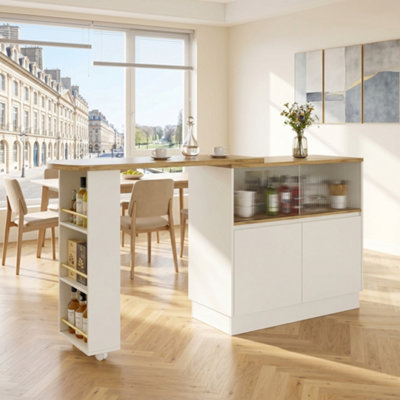 Btm White 360 Swivelling High Table Multifunctional Sideboard With Storage Sliding Glass Door For Kitchen Dining Room from B&Q